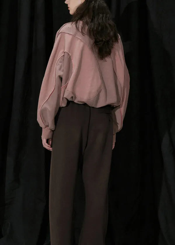 Organic Pink O Neck Patchwork Cotton Sweatshirts Top Fall