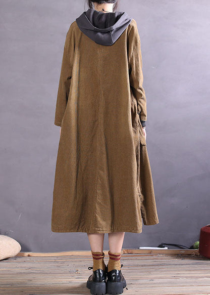 Simple Khaki Button Side Open Corduroy Coats Spring