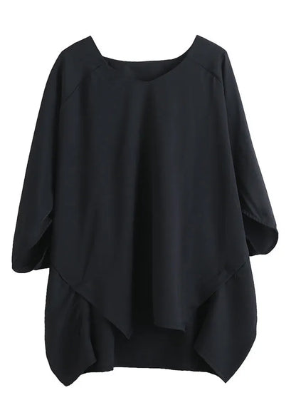 Black Oversized Asymmetrical Side Open Cotton Tops Batwing Sleeve