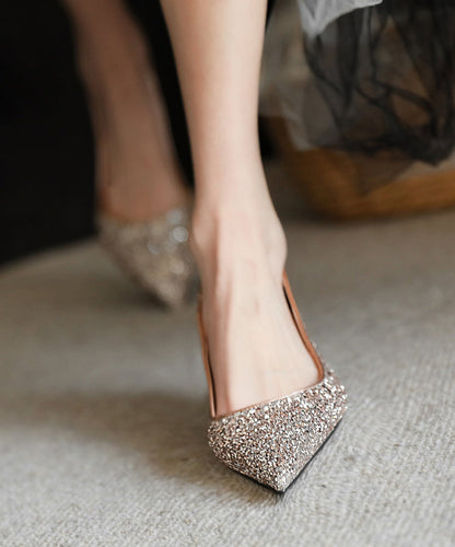 Splicing Pointed Toe High Heels Gold Faux Leather Sequins