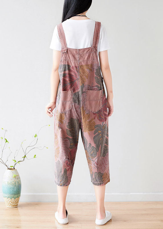 Brick Red Oversized Print Cotton Jumpsuit Spring