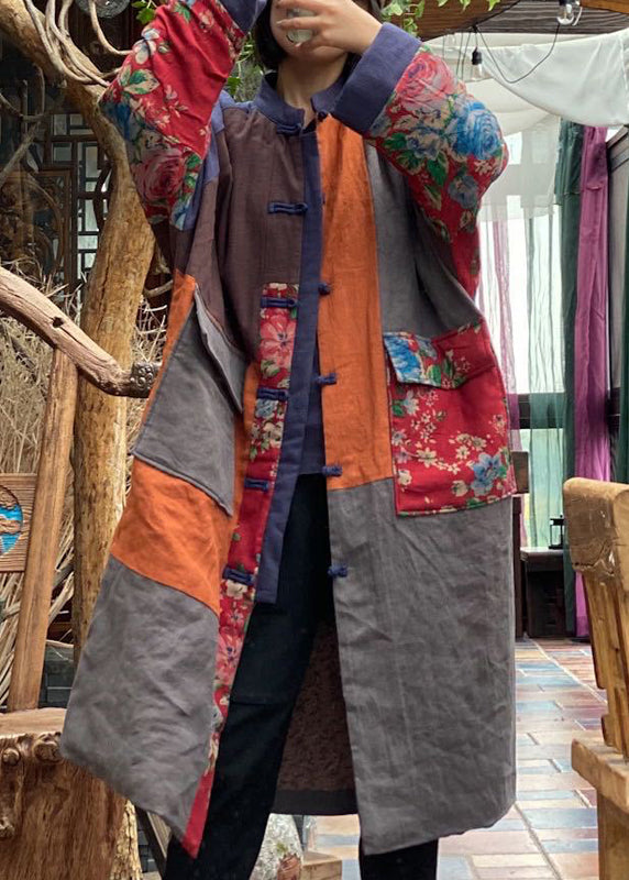 Colorblock Pockets Patchwork Fine Cotton Filled Coat Winter