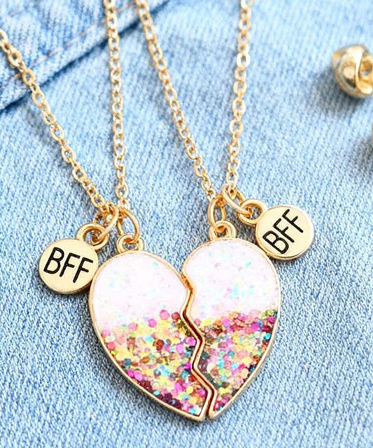 White Metal Alloy Love Best Friend Set Pendant Necklace