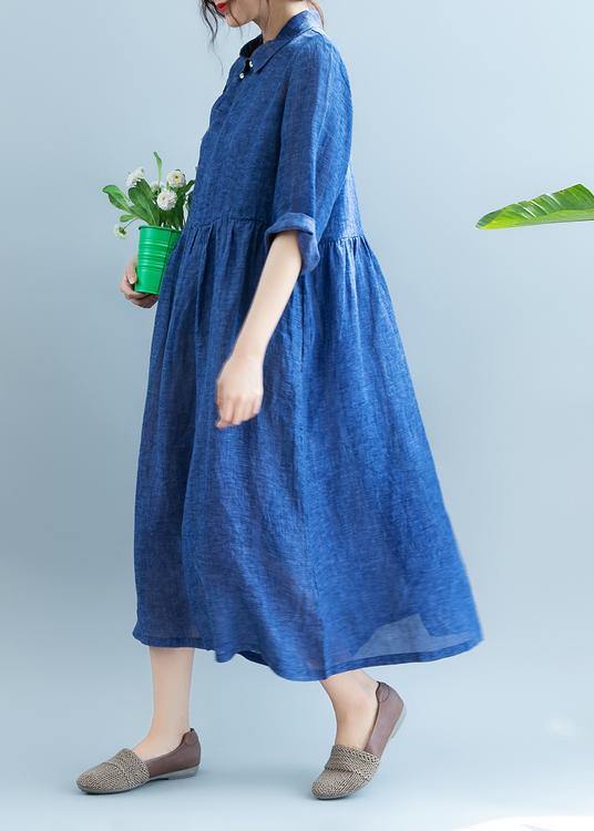 Diy Lapel Cotton Summer Clothes for Fabrics Blue Dress