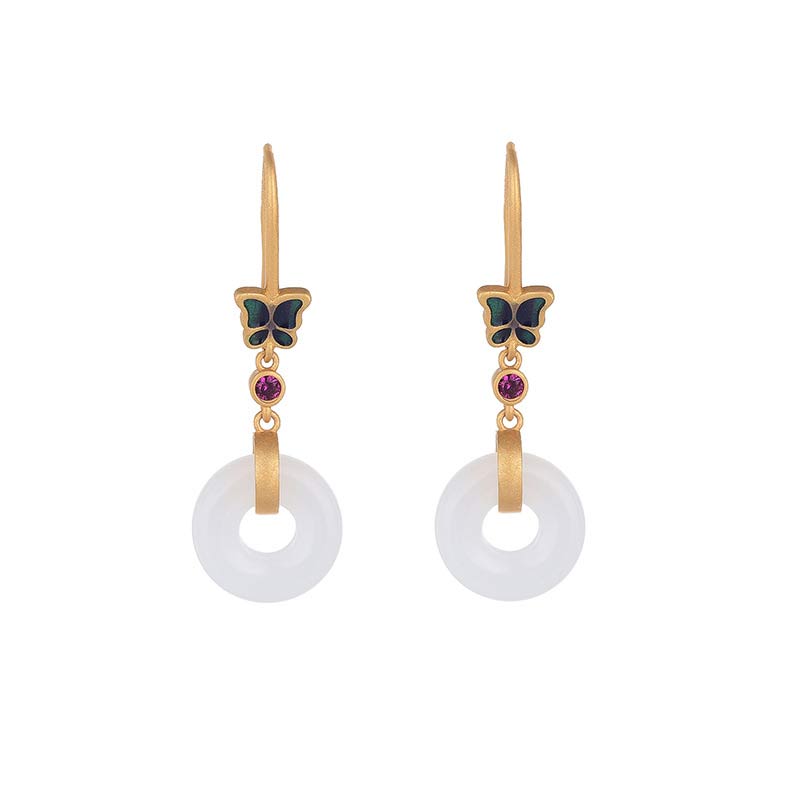 Fengshui White Jade Butterfly Fortune Earrings
