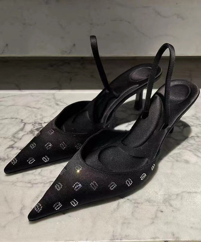 Black Stiletto Faux Leather Sandals Pointed Toe