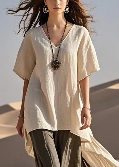 Asymmetrical Patchwork Cotton Fake Two Piece Dress Summer