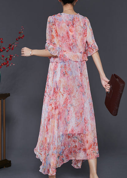 Red Ruffled Tie Dye Chiffon Robe Dresses Summer