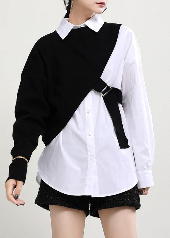 New Knitted Shawl + White Shirt Two Piece Set