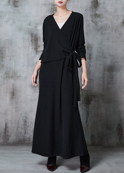Fitted Grey Asymmetrical Silm Fit Knit Cardigan and Dress Two Pieces Set Spring