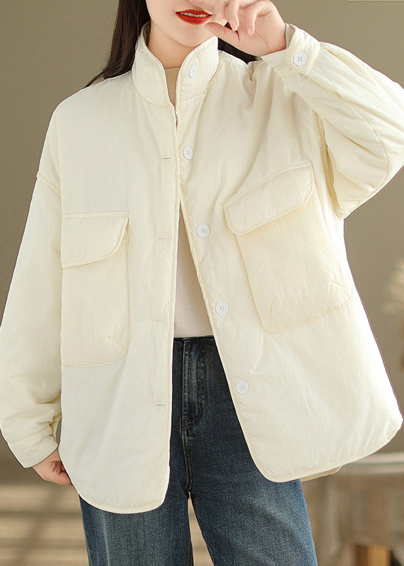 Coffee Stand Collar Pockets Fine Cotton Filled Jackets Winter
