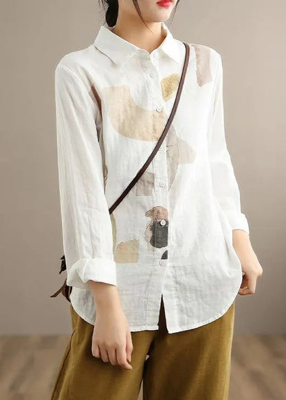 Simple Lapel Cinched Spring Clothes Khaki Print Top