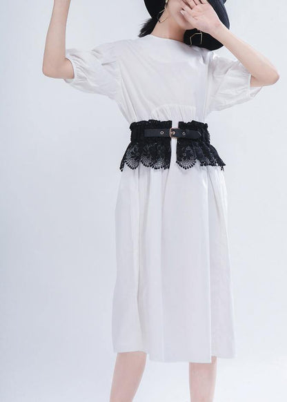 Comfy White Puff Sleeve Long Summer Cotton Dress