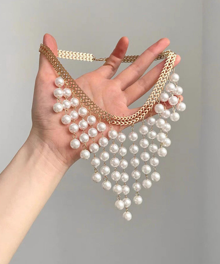 White Alloy Chain Grapes Pearl Tassel Pendant Necklace