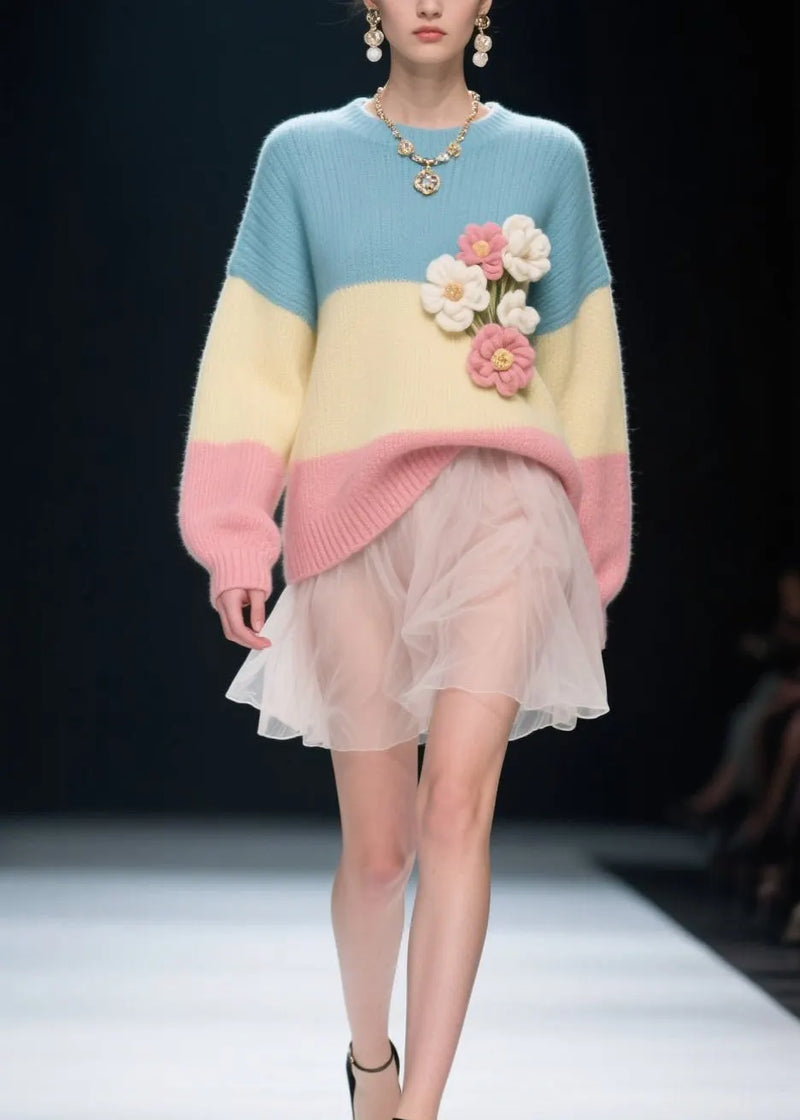 Boutique Colorblock O Neck Knitwear Sweater Fall