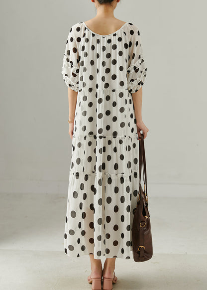 White Oversized Print Chiffon Maxi Dresses Summer