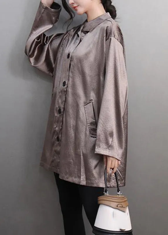 Simple Black Button Silk Shirt Spring