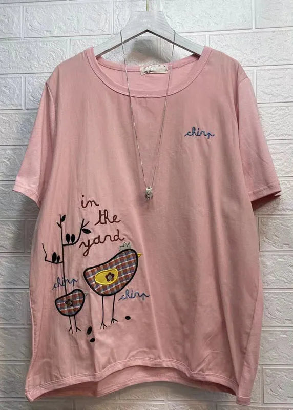 Army Green O Neck Embroideried Patchwork Cotton T Shirt Summer