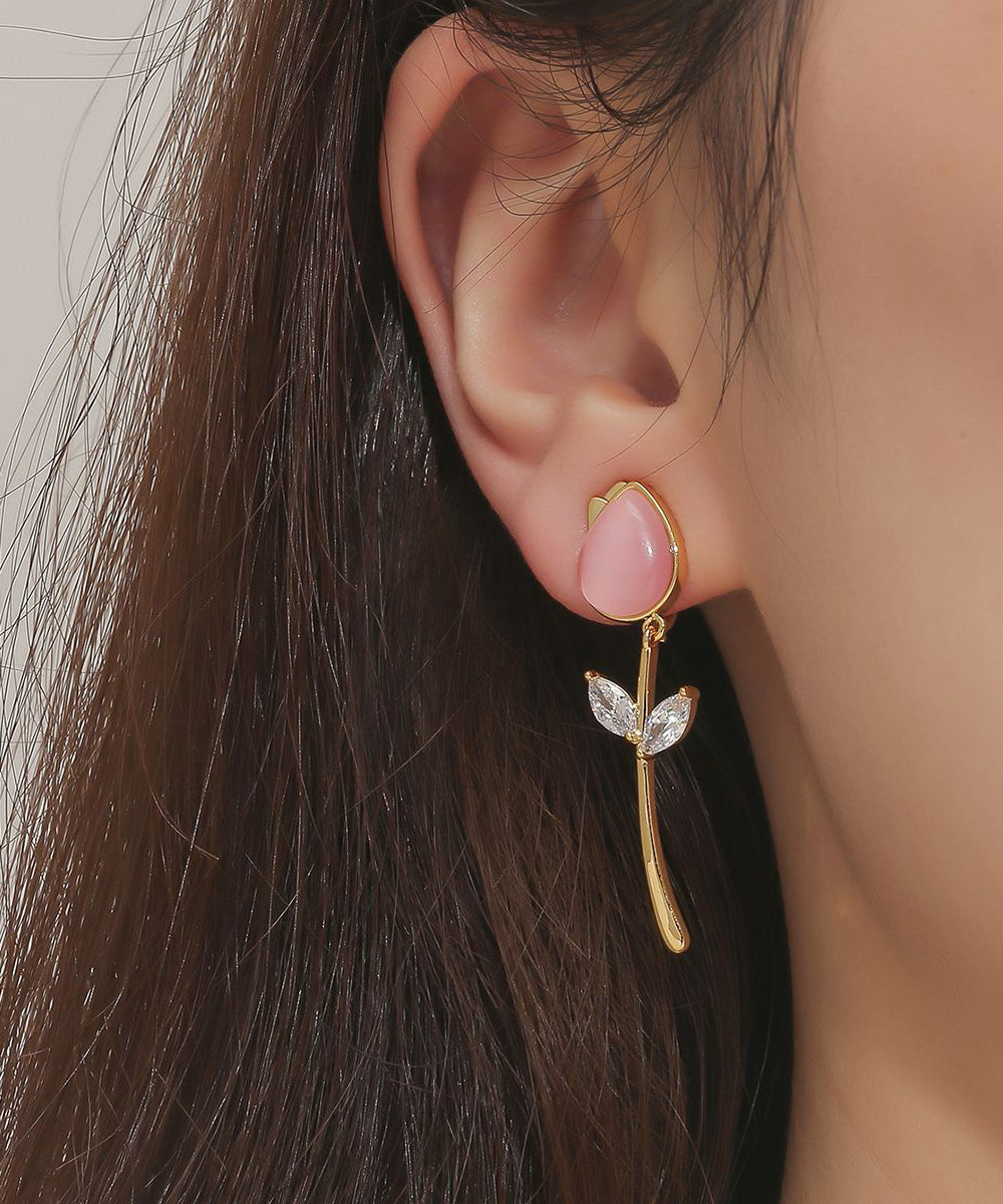 Copper Overgild Cat's Eye Stone Tulip Drop Earrings
