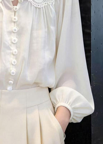 White Embroidered Hollow Out Lantern Shirt Spring