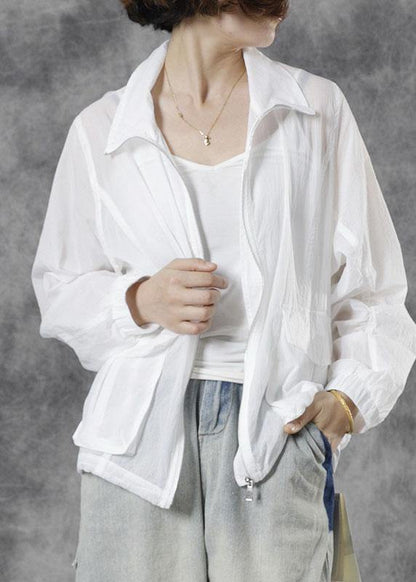 Italian White Loose Pockets Fall Tops Long Sleeve