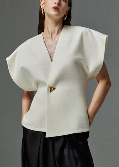 White V Neck Button Top Summer