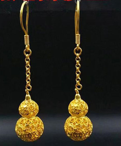 Yellow Copper Overgild Hollow Out Gourd Drop Earrings