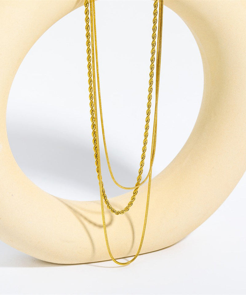 Gold Stainless Steel Alloy Three Layers Necklace