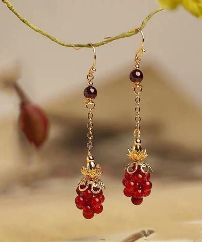 Red Sterling Silver Overgild Agate Garnet Drop Earrings