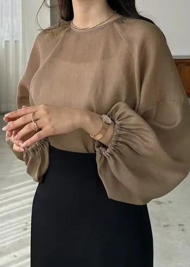 Fitted Brown Oversized Chiffon Upf 50+shirts Fall