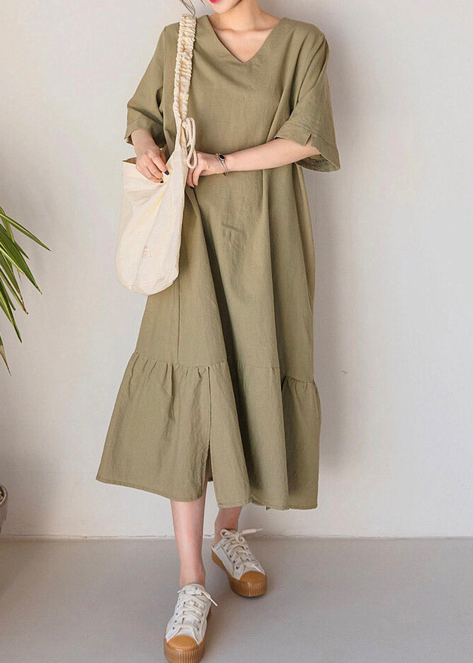 Light Green O-neck Patchwork Long Dresses Summer