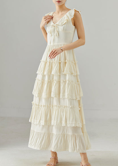 White Ruffles Patchwork Cotton Holiday Dresses Summer