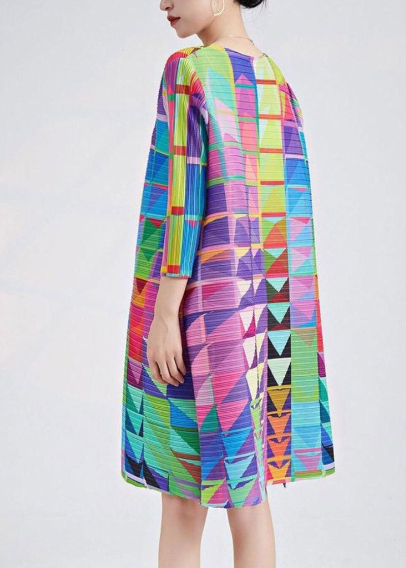 Organic Rainbow O-neck Print Long Dress Three Quarter Sleeve