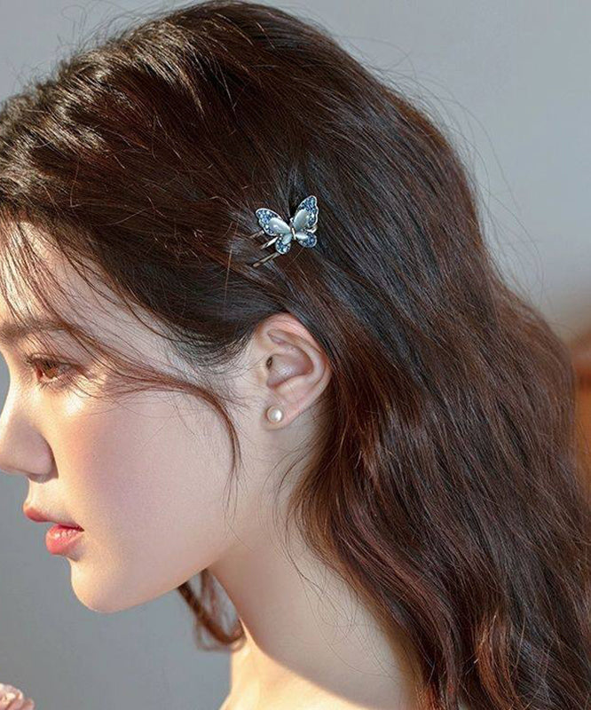 Blue Alloy Zircon Butterfly Crystal Hairpin Two-piece Set
