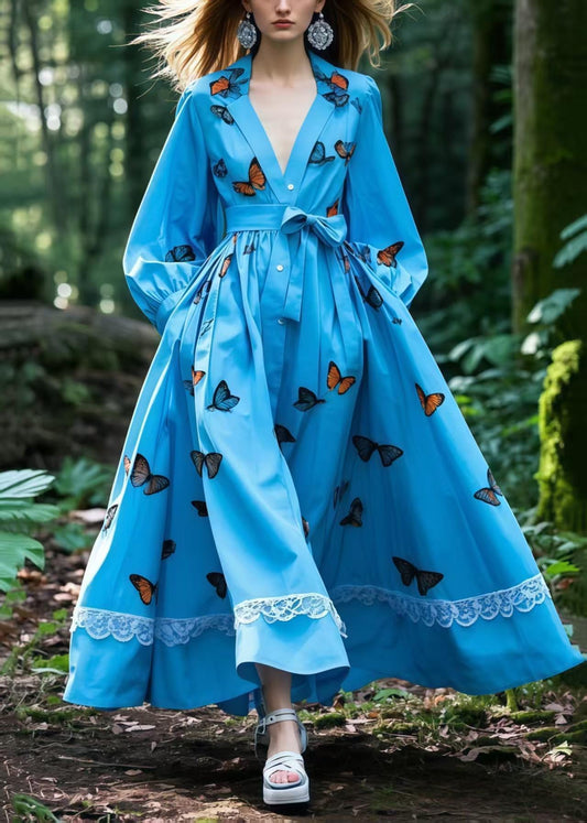 Boutique Blue Butterfly Exra Large Hem Cotton Tunic Dresses Spring