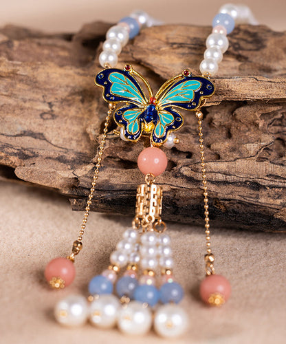 Multicolor Alloy Pearl Resin Colored Glaze Tassel Kids Pendant Necklace