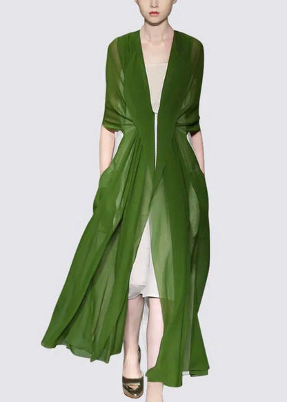 Italian Green Silk Dress Long Sleeves