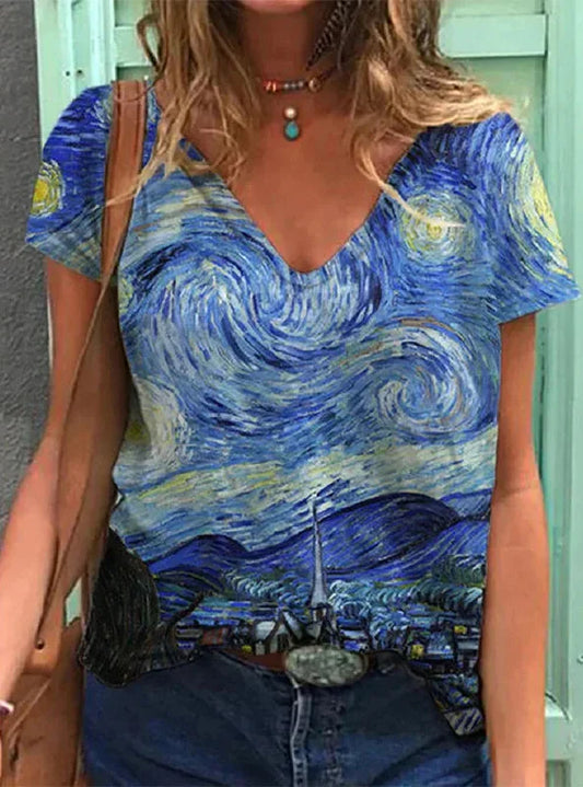 Blusa Estampado Espiral Abstracto Inspirado en Van Gogh