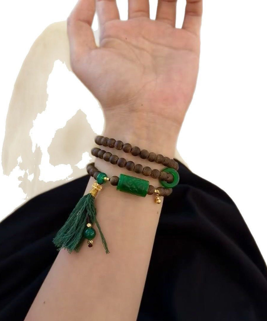Green Beading Chalcedony Tassel Bead Necklace