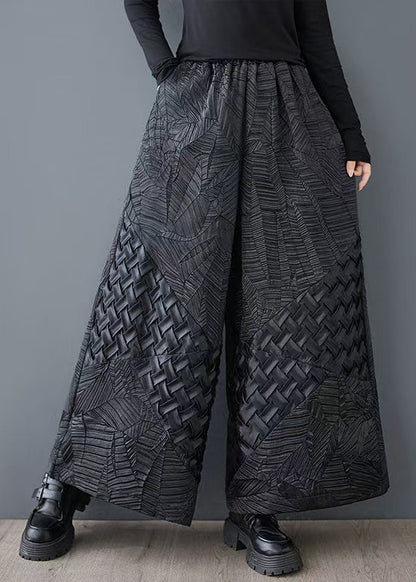 Original Design Black Oversized Jacquard Wide Leg Pants Summer