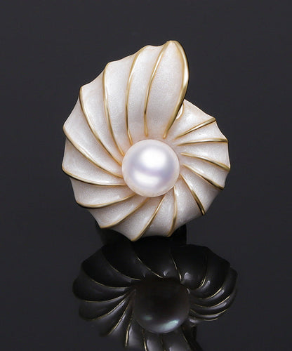 White Sterling Silver Alloy Pearl Conch Brooches