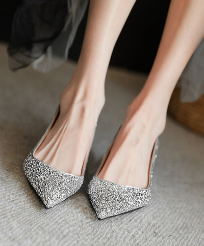 Splicing Pointed Toe High Heels Gold Faux Leather Sequins