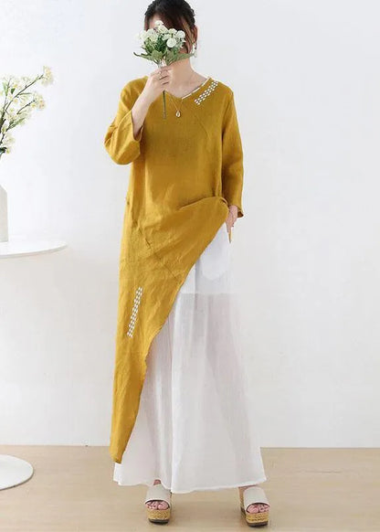 Unique Yellow Asymmetrical Design O-neck Shirts Fall