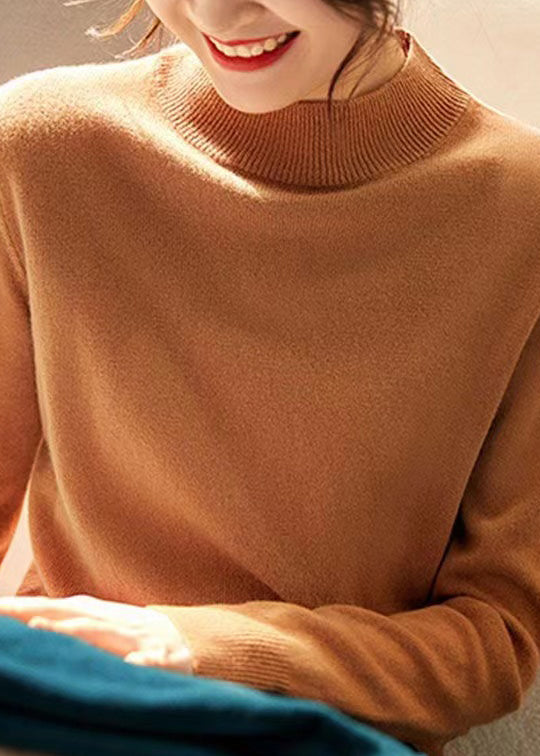 New Camel Stand Collar Woolen Knit Pullover Fall
