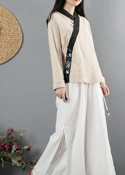 Khaki Button Patchwork Shirt Long Sleeve