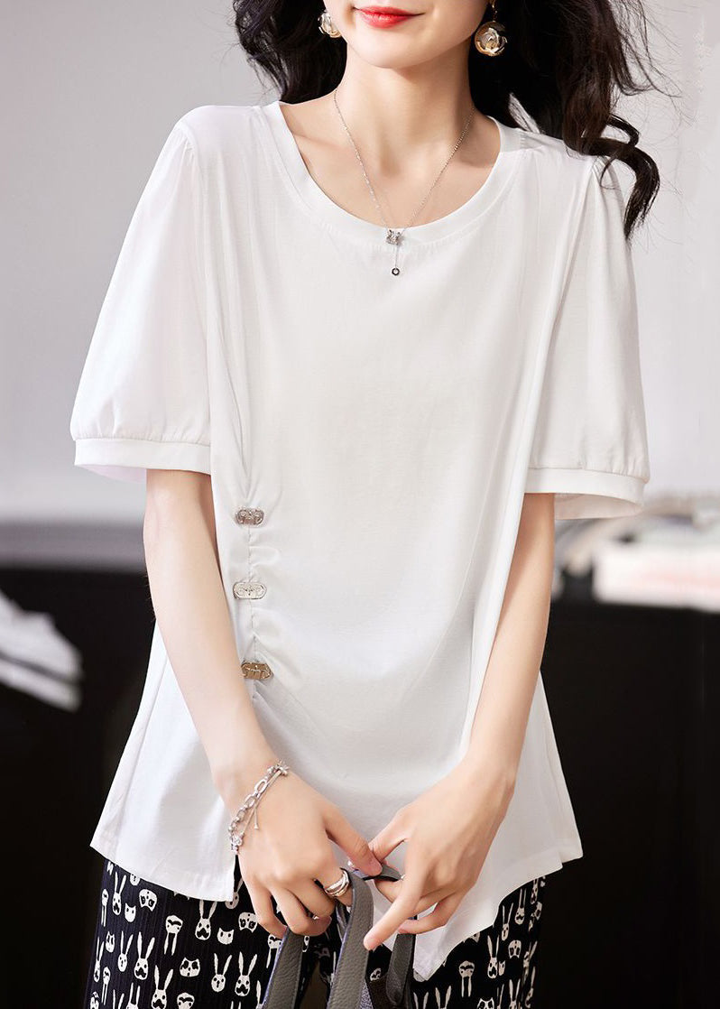 Black Asymmetrical Wrinkled Patchwork Cotton T Shirt Summer