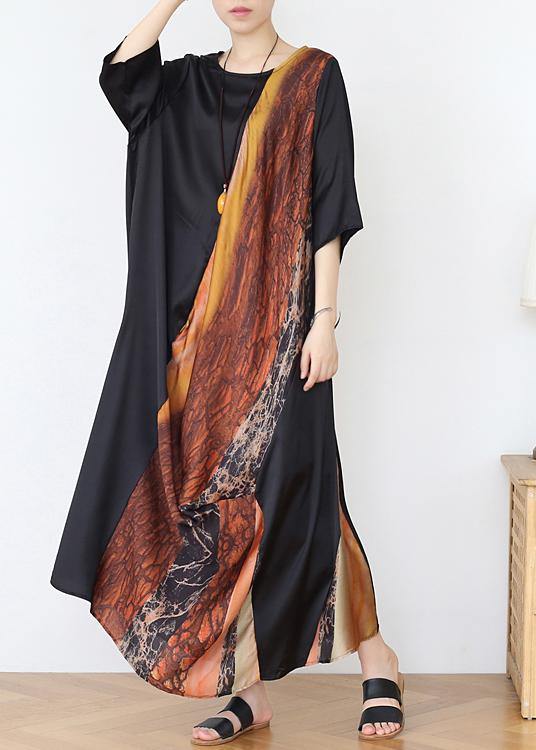 Stylish Chocolate Print Chiffon Loose Summer Vacation Dresses