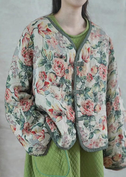 Photo Color Print Button Fine Cotton Filled Short Coat Spring