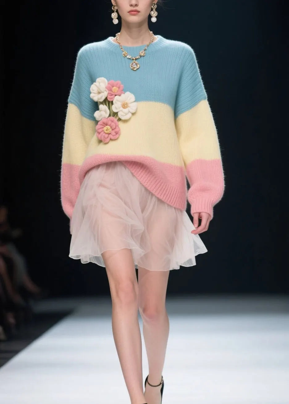 Boutique Colorblock O Neck Knitwear Sweater Fall