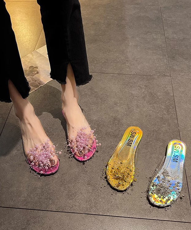 White Nail Bead Splicing Clear Slide Sandals